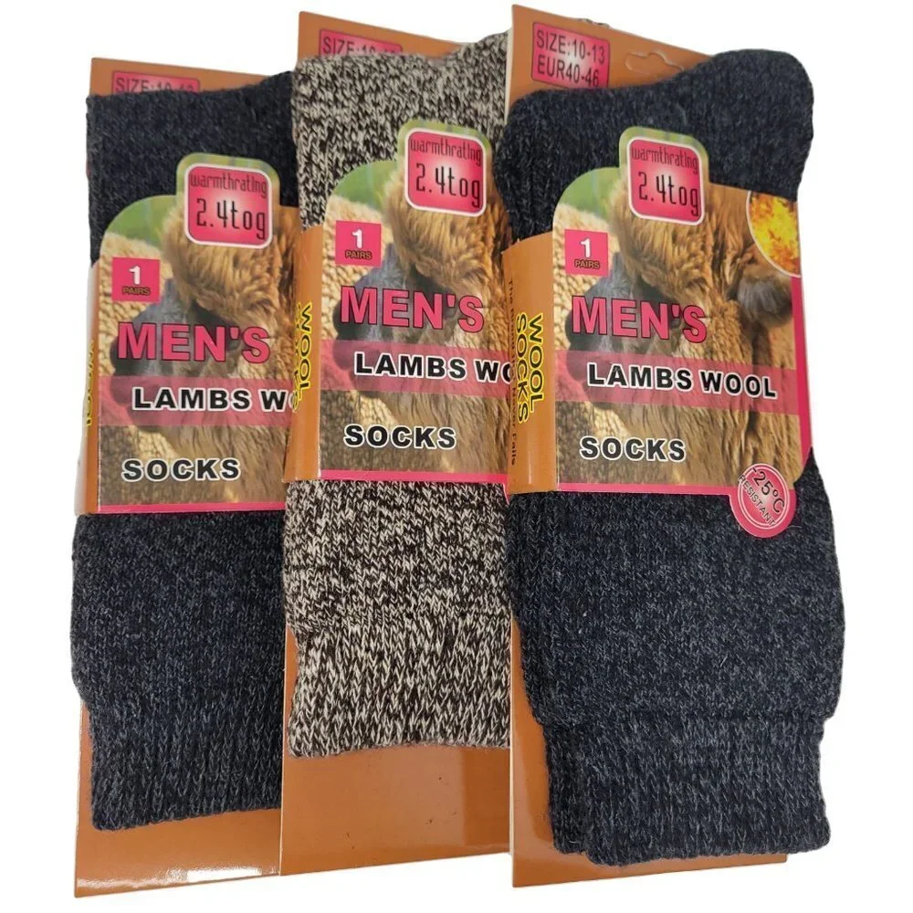 NWT Men Lamb Wool Socks, Heavy Duty, Warm Boots Marled Winter Crew Socks 6 PAIRS